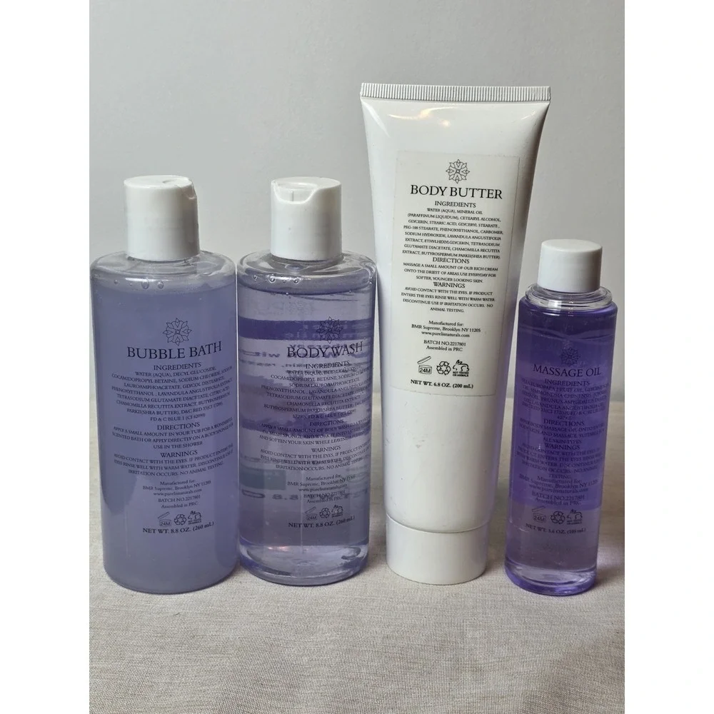Pureliss Lavender Chamomile Lotion, Body Wash‎ Massage Oil, Bubble Bath Gift Set